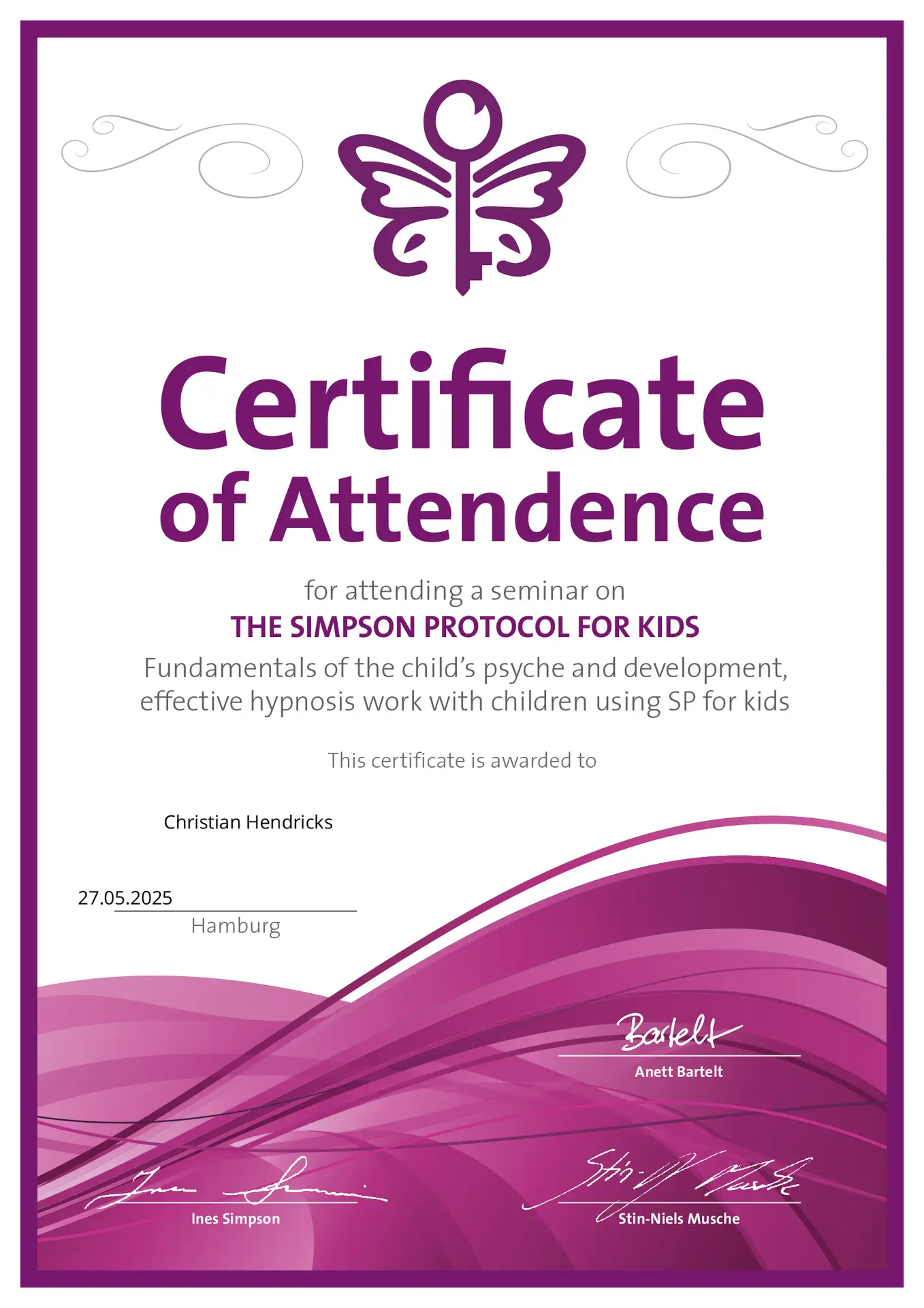 Zertifikat Simpson Protocol for Kids Christian Hendricks