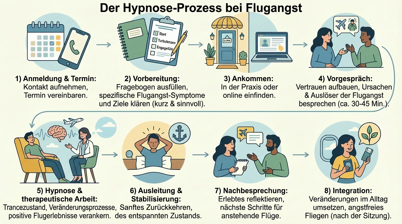 Ablauf einer Hypnosetherapie-Sitzung zum Thema Flugangst