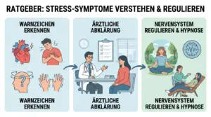 Herzrasen, Druck auf der Brust, Schwindel oder Zittern können durch Stress entstehen – manchmal braucht es aber zuerst eine ärztliche Abklärung. In diesem Ratgeber bekommst du einen klaren Leitfaden: Warnzeichen erkennen, sinnvoll abklären und danach das Nervensystem regulieren – auch mit Hypnose als sanfte Begleitung.